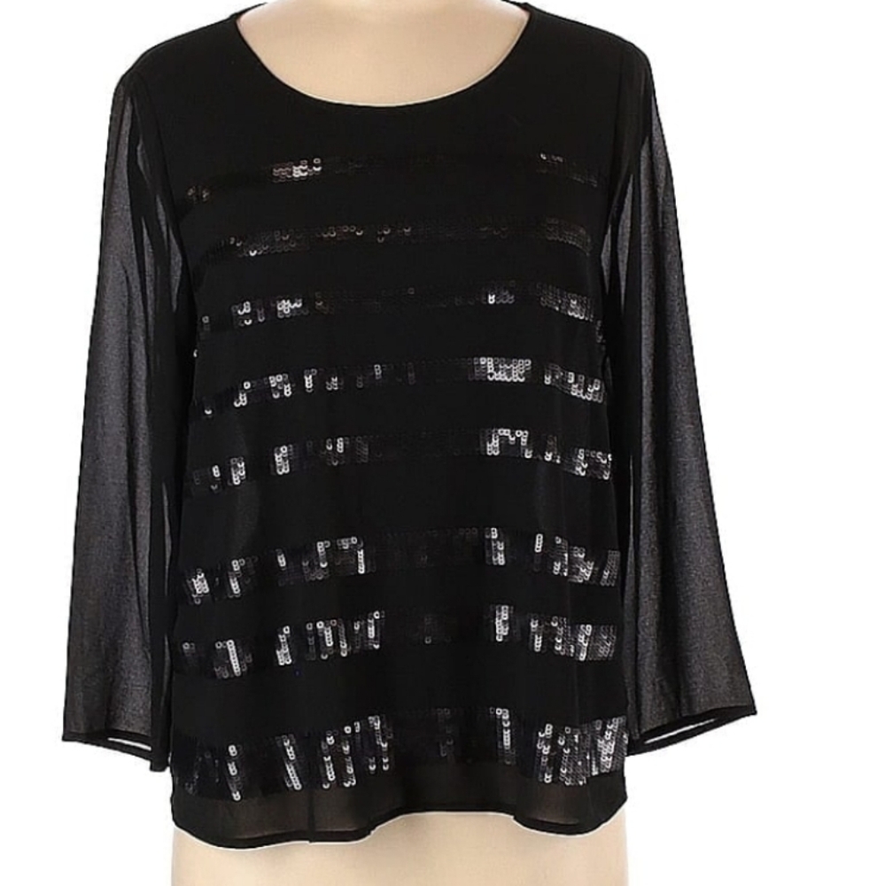 Ro & De Sheer Black Sequin Relaxed Blouse - Medium